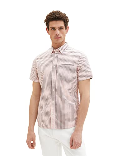 TOM TAILOR Męska koszula slim fit z krótkim rękawem, 31806 - Pink Off White Navy Check, XL