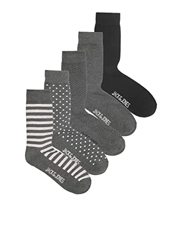 JACK & JONES Męskie skarpetki, 5 par, kolor ciemny szary melanż/opakowanie: DGM-DGM-Black-DGM, jeden rozmiar, Dark Grey Melange/Pack:DGM - DGM - Black - Powierzchnia, rozmiar uniwersalny