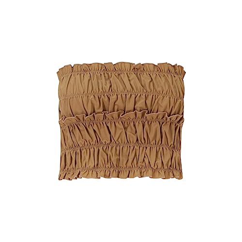 BALOU Damski bawełniany lniany top shirring top, karmel, UK 8, Karmel, 34