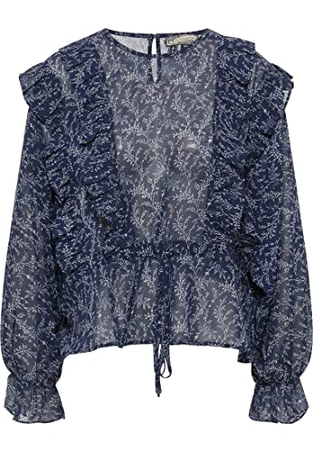 DreiMaster bluzka z długim rękawem damska 37323963, Marine wełniana biel, XL