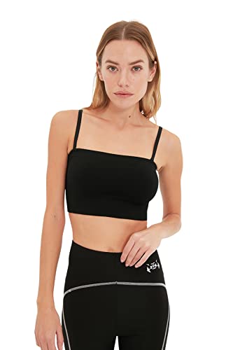 Trendyol Damski sportowy biustonosz sportowy z okrągłym dekoltem, Czarny, XS