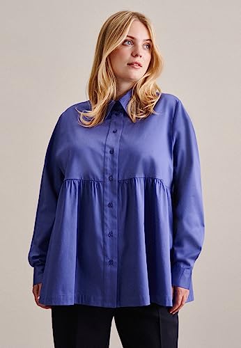 Seidensticker Damska bluzka - modna bluzka - Curvy Fit - kołnierz koszuli - długi rękaw - stretch - mieszanka bawełny, niebieski, 48