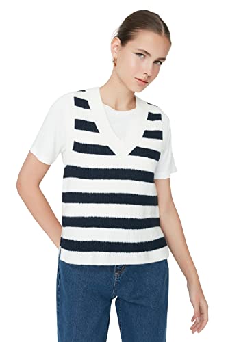 TRENDYOL Damska bluza z dzianiny w paski, ecru, M, écru, M