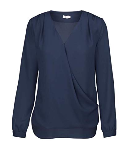 Seidensticker Bluzki damskie - modna bluzka - wygląd owijania - długi rękaw - wiskoza, Niebieski (Blue 19), 46