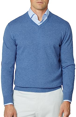 Hackett London Sweter męski Merino Cash Mix V, niebieski (stalowy niebieski), L