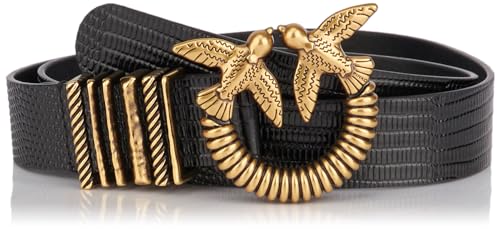 Pinko Love Berry H3 Jewel Belt LIZAR Pasek, Z99Q_Czarny-Antique Gold, M Kobiety, Z99q_czarno-antyczne złoto, M