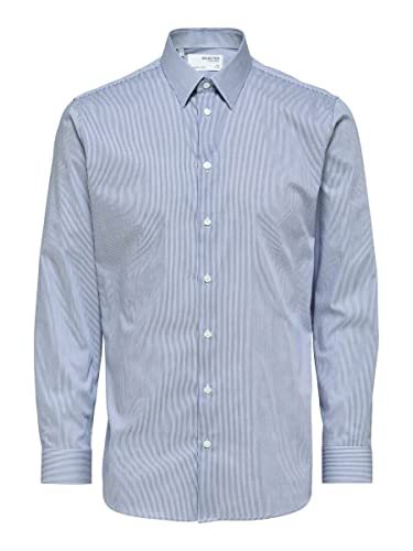 SELETED HOMME Męska koszula Slhslimnathan-Stripe Ls B Noos, Deep Ultramarine/Stripes:Stripes, M