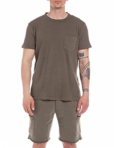 Replay T-shirt męski z krótkim rękawem z kieszenią na piersi, 121 błotnik, XS