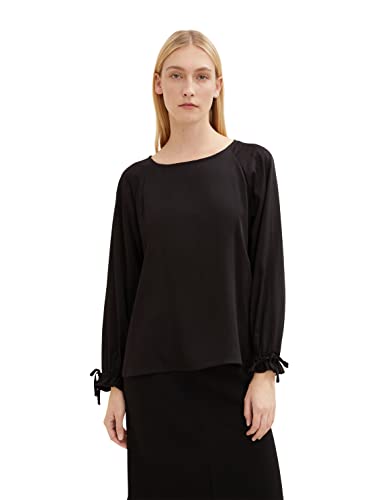 TOM TAILOR Damski Bluzka z kokardką na rękawie 1034031, 14482 - Deep Black, 36