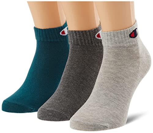 Champion Unisex dziecięce skarpety Core- Junior 3PP Quarter, Verde Acqua/Grigio Melange Chiaro/Grigio Melange Scuro, 39-42 EU