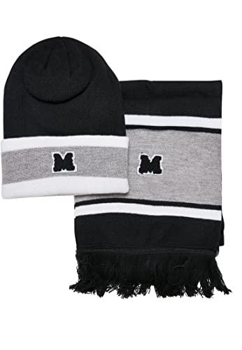 Urban Classics Czapka beanie Unisex College Team Package and Scarf, czarna/wrzosowa/biała, jeden rozmiar, czarny/szary/biały, jeden rozmiar