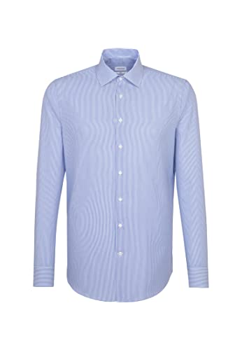 Seidensticker Męska koszula biznesowa z popeliną nie wymaga prasowania, wąska, z kołnierzykiem Kentu, Niebieski (Mittelblau 15), 45
