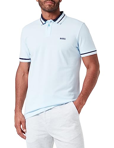 BOSS Męska koszulka polo Paddy 2 z bawełny piqué z prążkowanymi paskami, Open Blue471, XS
