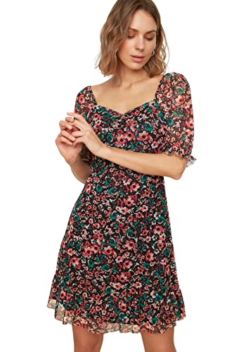 Trendyol Damska mini sukienka z falbanami na brzegach regularna tkana sukienka, Bardzo kolorowy, S