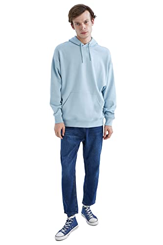 DeFacto Sweter męski z długim rękawem - okrągły dekolt bluza męska (niebieska, XL), niebieski, XL