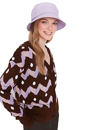 Trendyol Damski standardowy standardowy kardigan z dzianiny z dekoltem w serek, Brązowy, M