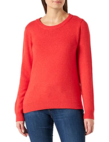 Vila Damski sweter VIRIL O-Neck L/S Knit TOP-NOOS, Flame Scarlet/Szczegóły: ciemny melanż, L, Flame Scarlet/Szczegóły: ciemny melanż, L