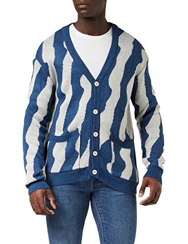 Trendyol Męski kołnierz z klapą Colorblock Oversize kardigan sweter, indygo, XL, Indygo, XL