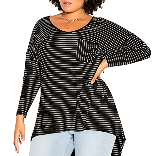 CITY CHIC Damska koszulka plus size w paski Hi Lo, Drobny pasek, 42-Du?e rozmiary