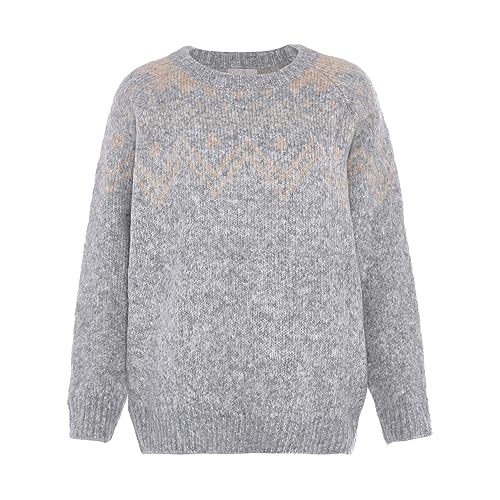 Jalene Damski sweter z dzianiny Fairy Isle, żakardowy, z igłami, jasnoniebieski, rozmiar M/L, jasnoniebieski, M