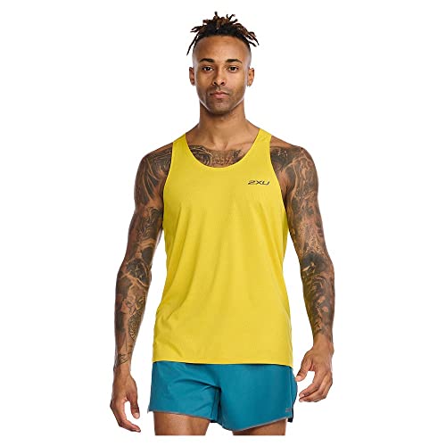 2XU Męska koszulka Light Speed Tech Singlet Tank Top, Sulphur/Black Reflective, L, Sulphur/Black Reflective, L