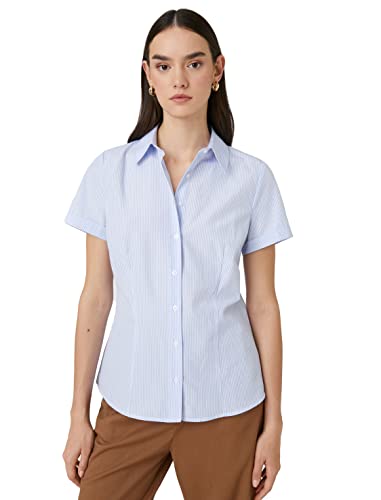 Koton Damska koszulka Slim Fit Short Sleeve Basic, Blue Stripe (05 lat), 40