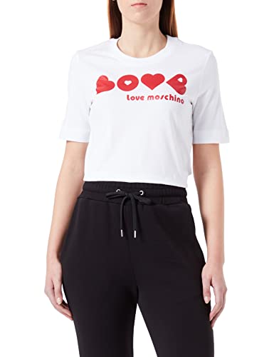 Love Moschino Damska koszulka o regularnym kroju z krótkim rękawem, Optical White, rozmiar 38, optical white, 38