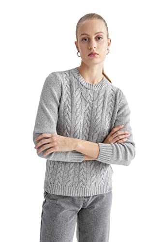 DeFacto Sweter normalny krój dla kobiet - sweter z golfem na topy damski (szary melanż, rozmiar XS), szary melanż, XS