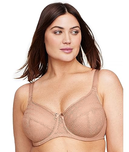 Glamorise Pełna figura plus size koronkowy komfortowy biustonosz Wonderwire z fiszbinami #9855, Cappuccino, 90L