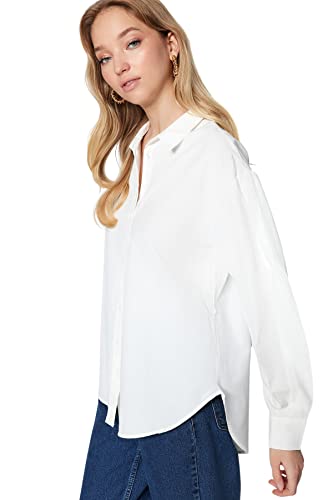 Trendyol Damska koszula o regularnym kroju Basic Collar Woven Shirt, Ecru, 40