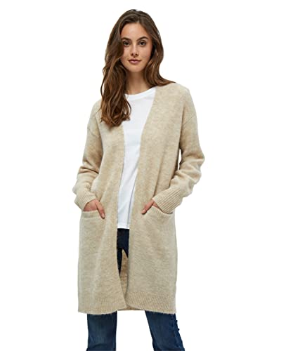 Minus Damski długi kardigan DITA 2, piaskowo-szary melanż, L