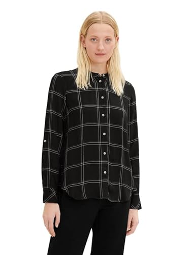 TOM TAILOR Damski Bluzka z wzorem w kratkę 1035098, 31092 - Black Teal Check, 32