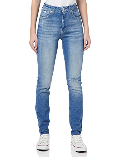 Calvin Klein Damskie spodnie skinny z wysokim stanem, denim, M, 27 W/32 l, Dżinsowa średnia, 27W / 32L
