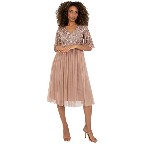 Maya Deluxe Damska sukienka Maya z krótkim rękawem Embellished Midi sukienka druhny, Blush, 54