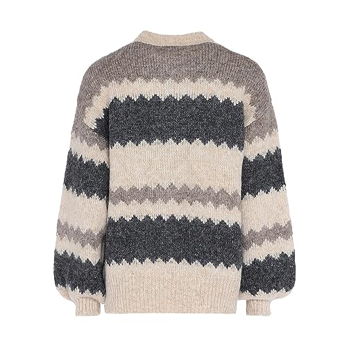 Jalene Damski szeroki falowany kardigan w paski z okrągłym dekoltem wełniany biały wielokolorowy rozmiar XS/S, Wełna biała, wielokolorowa, XS