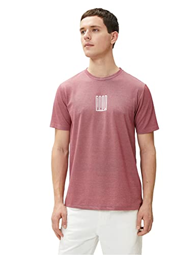 Koton Męski t-shirt z nadrukiem z nadrukiem Crew Neck Slim Fit Short Sleeve, Bordeux (461), S