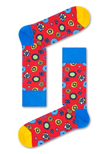 Happy Socks Flower Power Sock, Skarpety dla kobiet i mężczyzn, Żółty-Niebieski-Zielony-Fioletowy-Niebieski (36-40)