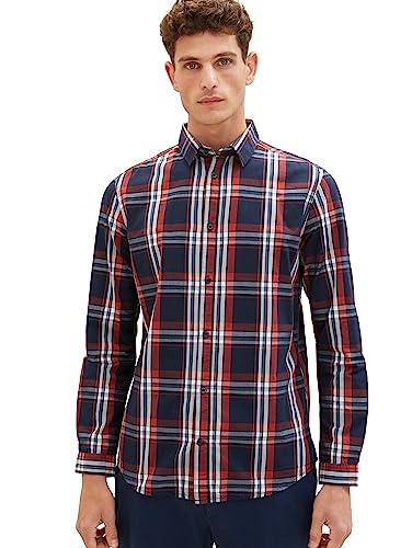 TOM TAILOR Męska koszula o regularnym kroju w kratę z bawełny, 32936-Navy Red Check, XL