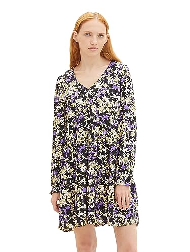 Dżinsowa sukienka damska TOM TAILOR z falbanką i dekoltem w szpic, 32418-nadruk w liliowo-zielone kwiaty, XXL