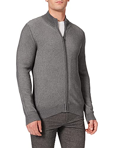 Pierre Cardin Męska kurtka dzianinowa Zip Bicolor Rib Structure, szary, M
