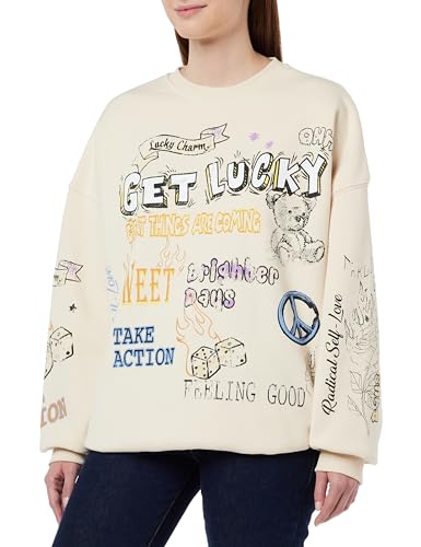 Koton Damska bluza z długim rękawem z okrągłym dekoltem, graffiti, z nadrukiem, oversized, beżowy (057), m