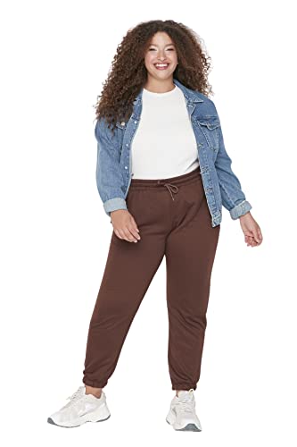 Trendyol Damskie spodnie dresowe Plus Size Normalna talia Skinny Fit Jogger Plus Size, Brązowy, 3XL