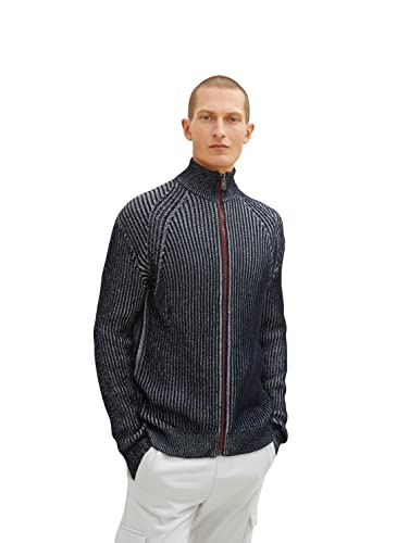 TOM TAILOR Męskie Kardigan z prążkowaną strukturą 1034336, 10668 - Sky Captain Blue, XXL