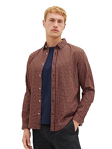 TOM TAILOR Męska koszula o regularnym kroju ze wzorem w kratę, 30166-flame Orange Navy Small Check, S