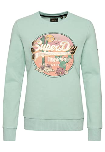 Superdry Vintage VL Narrative Crew Bluza damska, Fresh Mint Green Marl, 36