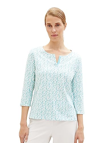 T-shirt damski TOM TAILOR z rękawami 3/4 i wzorem, 32468-turkusowy kwiatowy wzór, XXXL