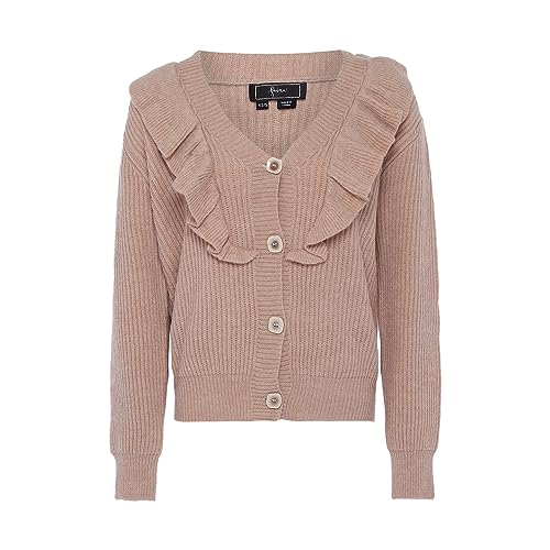 caspio Damski rozdwajany drewniany brzeg uszu dekolt w serek modny kardigan akryl beżowy rozmiar M/L, beżowy, M