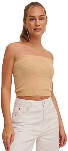 NA-KD Damska koszulka z dzianiny Bandeau Top Cami, Piaskowy beż, M