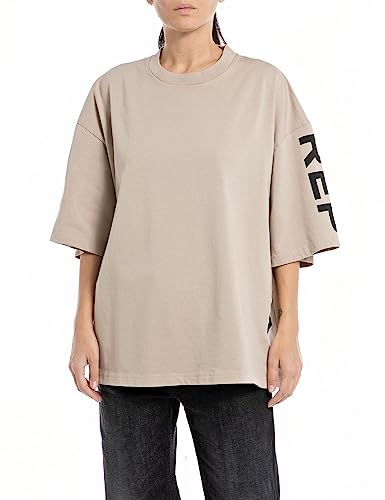 Replay Damska koszulka oversize z rękawami 3/4, 803 Light Taupe, L