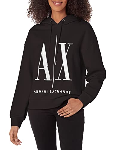 Armani Exchange Damska bluza z kapturem Icon Project, czarny, S